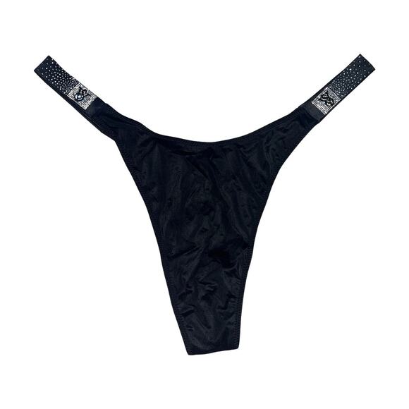 Victoria's Secret Scattered Shine Strap Smooth Thong Panty Black Size Medium - Picture 1 of 3